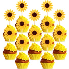 Decoración para cupcakes, diseño de girasol, 60 unidades, decoración para cupcakes, postres