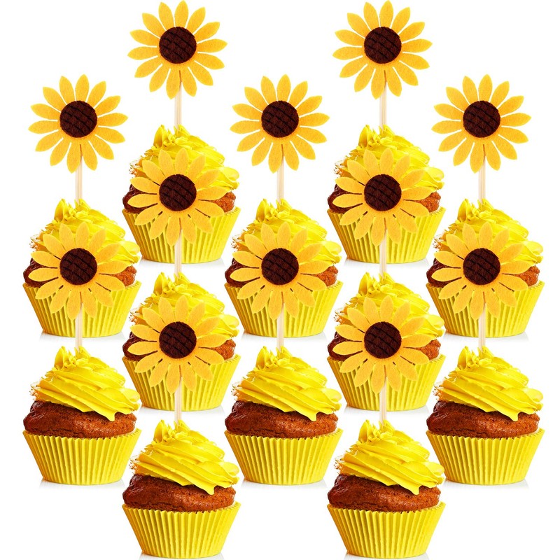 Decoración para cupcakes, diseño de girasol, 60 unidades, decoración para