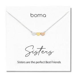 Boma Jewelry Sentiments Collection Sisters Sterling Silver Three Hearts with 14kt Rose and Yellow Gold Vermeil Necklace, 18 Inches