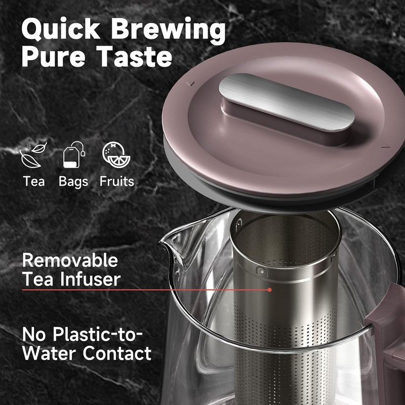 ICOOKPOT Titanium Hot Tea Maker Glass Electric Kettle with Infuser