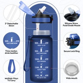 Water Bottle 500 ml, Water Bottle with Time Marking, Leak-Proof, Drinking Bottle with Straw, BPA-Free, Sports Bottle for Fitness, Bike, Office, School, Outdoor, Adults, Bubble Suitable