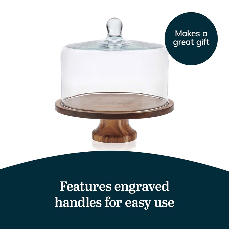 Libbey Acacia Wood Cake Stand with Lid, Footed Cake Stand