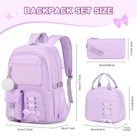 Scothen Backpacks for Girls, Girls Backpack with Lunch Box & Pencil Pouch for Teens Girl Kids Elementary Middle High School College Student Bookbag Daypack Laptop Travel Backpack for Women (Purple)