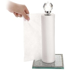 EagleWiz Crushed Diamond Silver Crystal Diamante Filled Kitchen Accessories Roll Holder Diamante Freestanding Chrome Paper Towel Holder for kitchen decor 35cm
