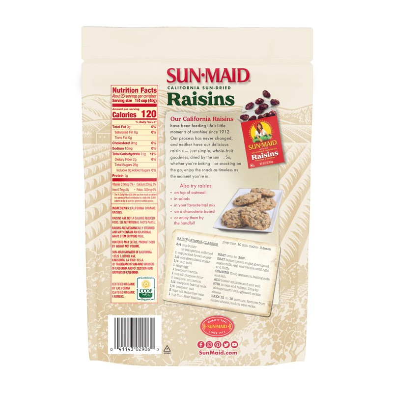 Sun-Maid Organic California Sun-Dried Raisins - 32 oz Resealable Bag