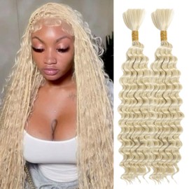 Deep Bulk Hair For Braiding Hair 613# 24inch Wet And Wavy No Weft Quality Synthetic Hair Braiding Extensions For Boho Braids Natural Color 2 Bundles/Pack