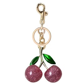 MPK Glitter Cherry Bag Charm with Key Ring and Car Cherry Accessories keychian – Sparkling Resin & Metal Accessory for Purses and Bags