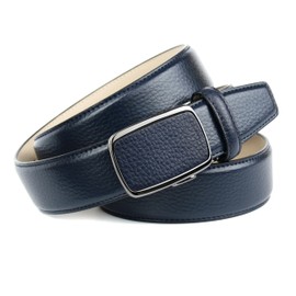 Anthoni Crown Blue Leather Belt, Men's Accessory, Automatic Buckle in Black Metallic, Shortenable Belt, 35 mm Wide/Model 30T80, navy