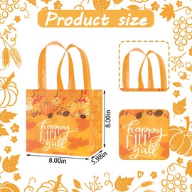 Hying 12PCS Thanksgiving Gift Bags for Gift Wrap Kids, Reusable Fall Themed Gift Bags with Handle Turkey Pumpkin Harvest Grocery Shopping Candy Bags for Autumn Thanksgiving Fall Party Favors Supplies