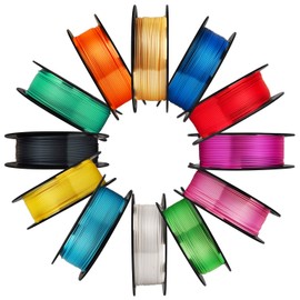 MIKA3D 12 in 1 Bright Shine 3D Printer Silk PLA Filament Bundle, Most Popular Colors Pack, 1.75mm 500g per Spool, 12 Spools Pack, Total 6kgs Material with One Bottle of 3D Printer Stick