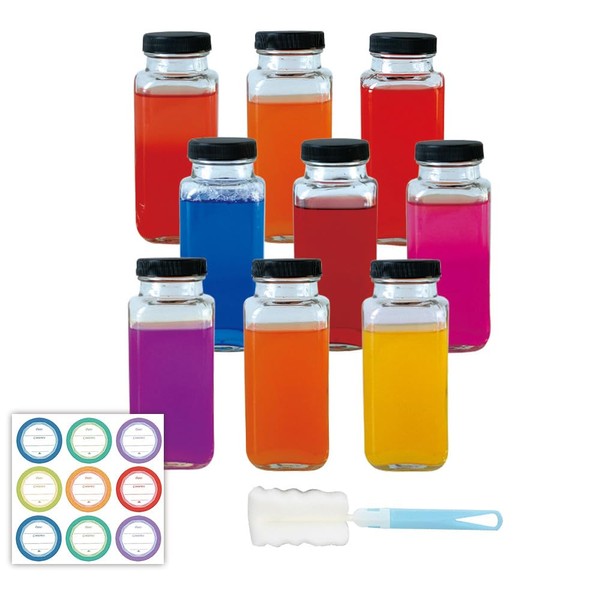 ZZT 9 Pack 8 oz Glass Juice Bottles, 250 ml