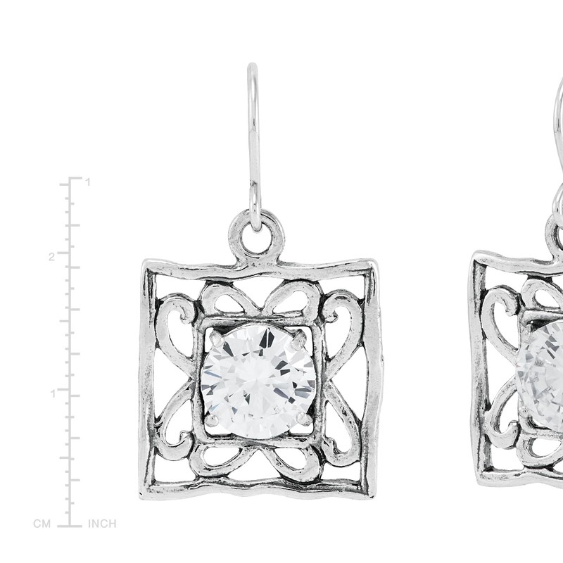 Silpada 'Center Squared' Sterling Silver White Cubic Zirconia Drop Earrings