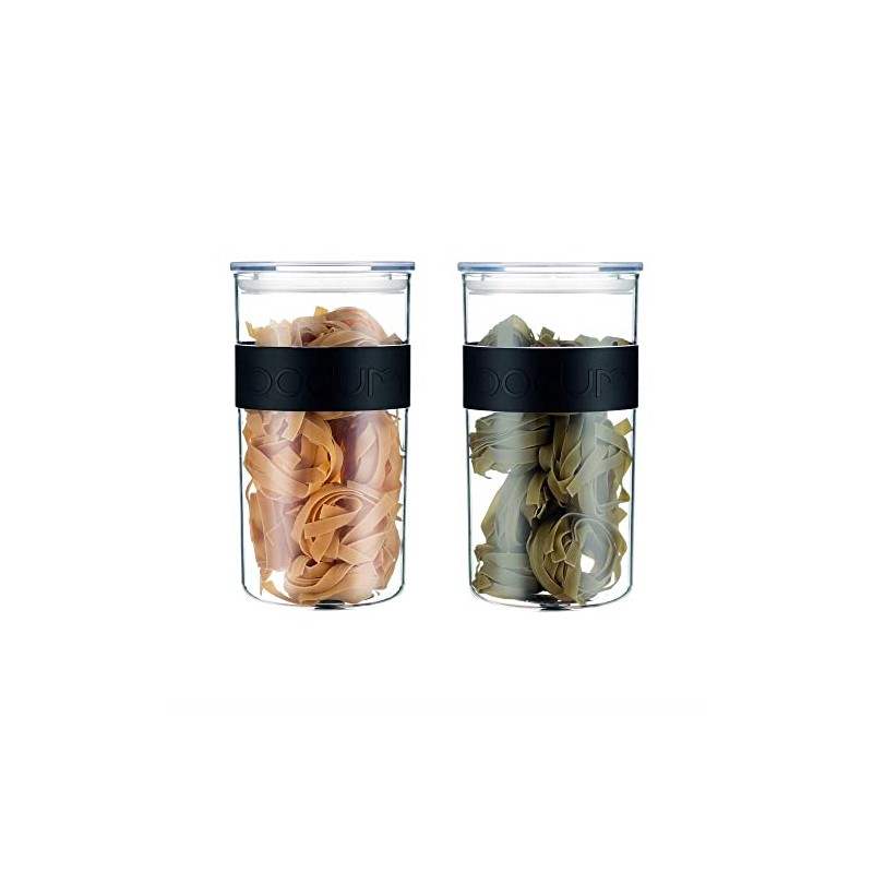 PRESSO Set of 2 Plastic Storage Jars, 2 Litre, Black
