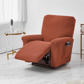 MIFXIN Recliner Cover Stretch Reclining Sofa Slipcover 4 Piece Soft Elastic Couch Covers for 1 Seat Recliner Anti-Slip Washable Furniture Protector (Jacquard Orange)
