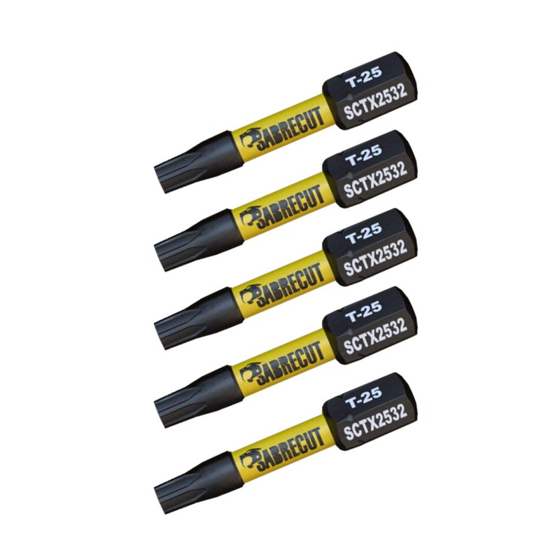 5 x SabreCut SCTX2532_5 32mm T25 TX25 Magnetic Impact Screwdriver