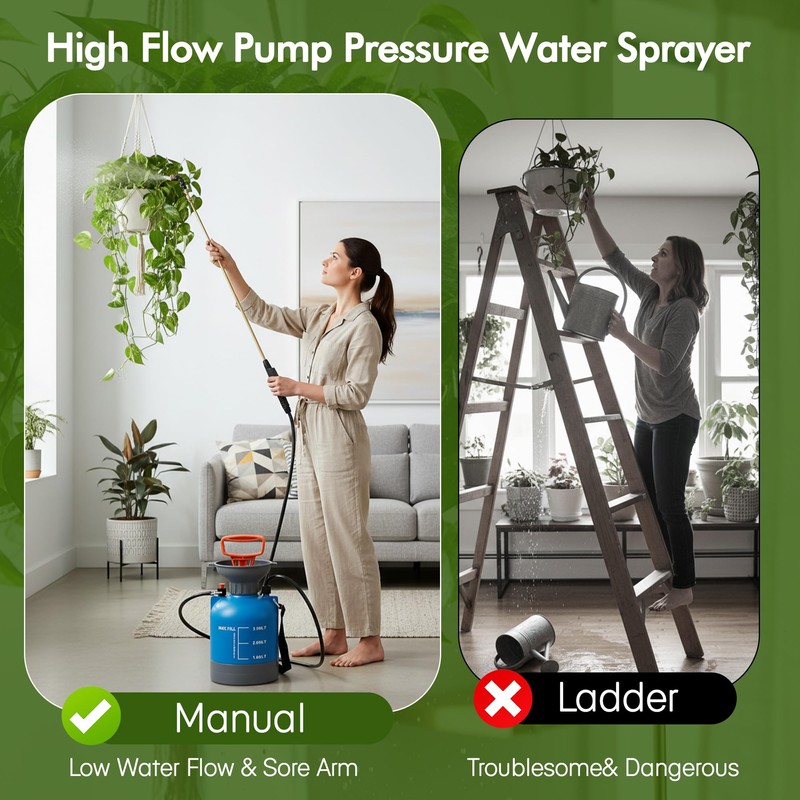High Reach Plant Waterer Pump Pressure Sprayer for Indoor Hanging