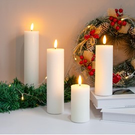 Vtobay Flickering Flameless Pillar Candles with Remote Control and Cycle Timer,White Pack of 4 Battery Operated(Powered by 2AA) LED Real Wax Tall Fake 3D-Wick Electric Candles(D 2.2” x H 4”,6”,8”,10”)