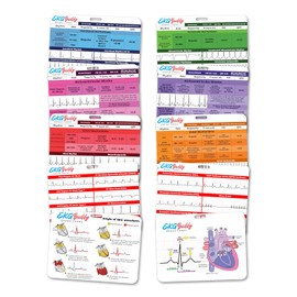 EKG Buddy's - Juego de 5 tarjetas de interpretación de ECG - Hoja de trucos de doble cara para enfermera, hoja de trucos de ritmo, tiras de telemetría de EKG para referencia médica cardíaca y