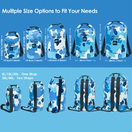 YUMQUA Dry Bag Waterproof Bag 5L 10L 20L 30L 40L Waterproof Bag Pack Sack for Kayak Boat Fishing Rafting Camping Snowboarding Swimming Water Sports, Camouflage Blue, Waterproof bag pack sack