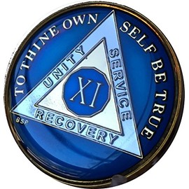 Bright Star Press 11 Year Midnight Blue AA Alcoholics Anonymous Medallion Chip Tri Plate Gold & Nickel Plated