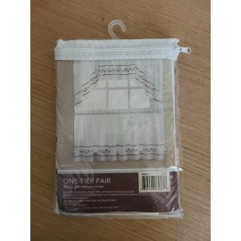 CHF Industries Window Curtains One Tier Pair 58 x 24 Darcey Embroidered Beige Brown new