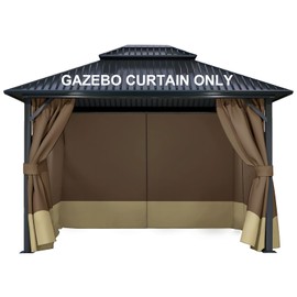 COWVIE 4-Panel 12' x 12' Gazebo Replacement Curtains, Patio Privacy Sidewalls with Double Zipper, Replacement for Outdoor Gazebo Canopy (Curtain Only)