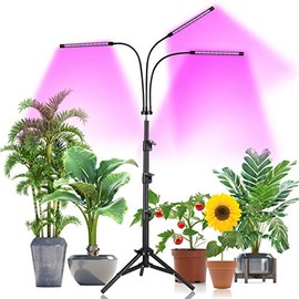 Plant Grow Light with Stand Adjustable 15-47 Inch,Tri-Head Floor Lamp Plant Light with Red Blue LED Bulbs for Indoor Plants,Dimmable 3 Light Modes with Auto On/Off Timer