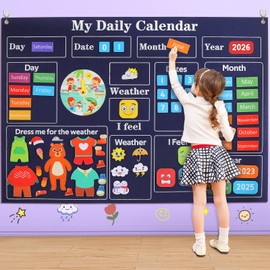 My First Daily Calendar-Preschool Classroom Must Haves, Circle Time Learning Center, Days of the Week Chart for Toddlers Learning, Classroom Calendar for Kids, 3.3Ft Felt Board for Toddlers