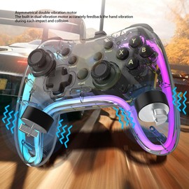 RGB Light Transparent Game Controller, Wired Game Controller for Switch, PC, iOS, OS X, 10 11 System with 6 Axes Gyroscope Burst Wake Up Function