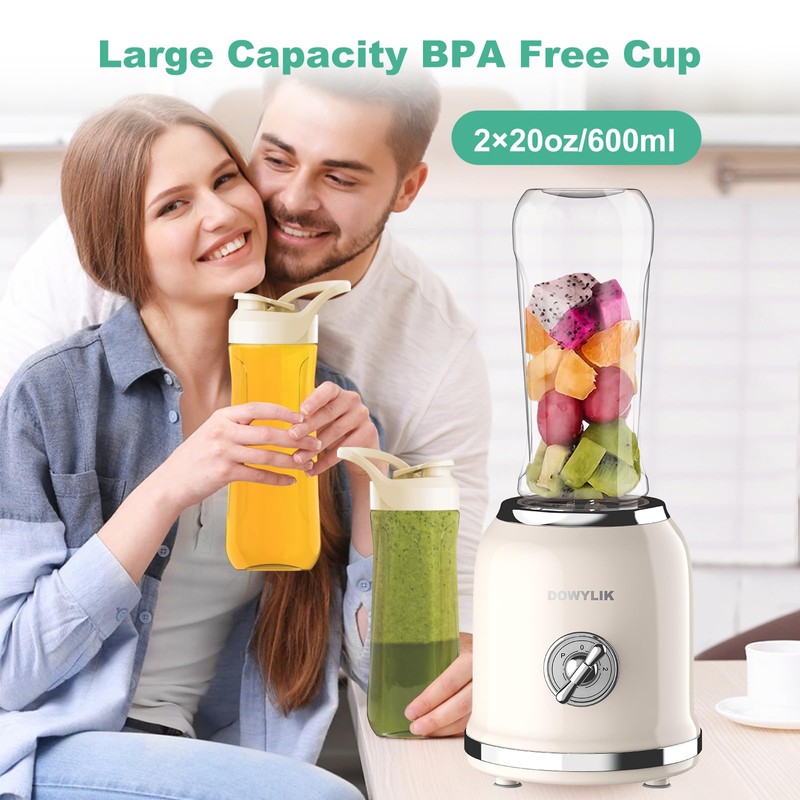 DOWYLIK Personal Blender, 3 Speed Retro Smoothie Blender for Protein