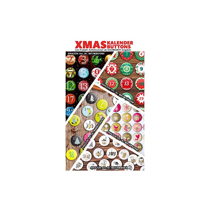 stylebutton® 24 Advent Calendar Buttons: Colourful, Numbered Pin Xmas 2