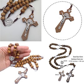 Catholic Rosary, Catholic Cross Rosary Necklace, Prayer Chain with Medal Cross Christ Saint Benedict, for Catholic Christians, Religious Communion, Baptism, Mass, Bible