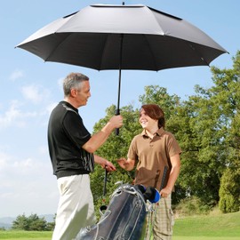 G4Free Vented UV Golf/Beach Umbrella 68" Arc, Auto Open Oversize Extra Large Windproof Sun Shade Rain Umbrellas(Silver/Black)