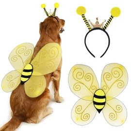 Bee - Juego de diadema y alas para perro, accesorios para diadema de alas de abeja, para perros grandes, Halloween, Navidad, cumpleaños, fiesta, cosplay