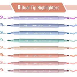 Mr. Pen- Dual Tip Aesthetic Highlighters, 8 pcs, Chisel & Brush Tips, Pastel Colors