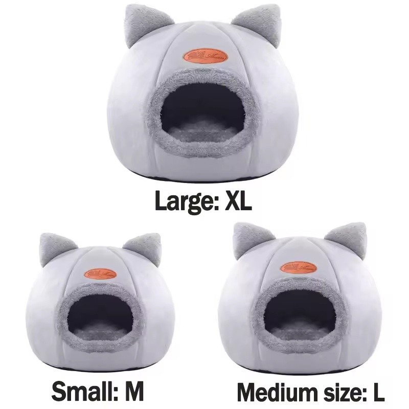 XL Gray Plush Cat Cave Bed for Indoor Cats –