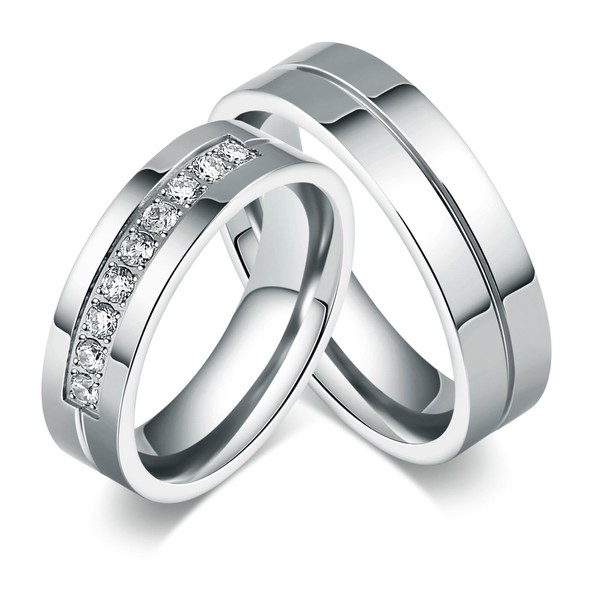 Bishilin Engagement Rings Pair Rings Set, Women's Men's Rings Stainless