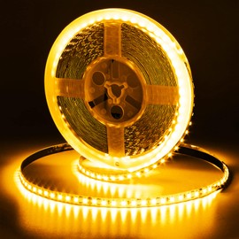 HAUTY Non-Waterproof Yellow LED Strip Light, 32.8ft/10m SMD2835 120LEDs/m DC24V 8mm Width Flexible Cuttable LED Tape for Indoor Decor (No 24V Power Plug/Adapter)