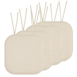 Elegant Comfort 4 Pack Chair Cushion Covers - Skid-Proof Rubber Backing - 16 x 16 Inch - Thick Dining Square Shape Seat Covers - Comfortable Textured Chair Pads with Ties - Honeycomb Pattern, Linen