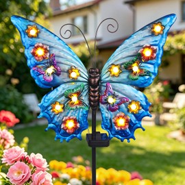 YHSOLAR Butterfly Solar Lights Outdoor Waterproof 50.0" Large with String Bulbs and Flowers, Solar Garden Stakes Butterfly Yard Decor Gardening Gifts for Women Mom Grandma Gardeners Enthusiasts