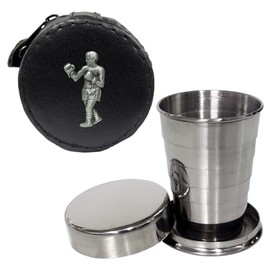 Knight 2oz Collapsible Drinking Cup with Leather Boxer Dog Case