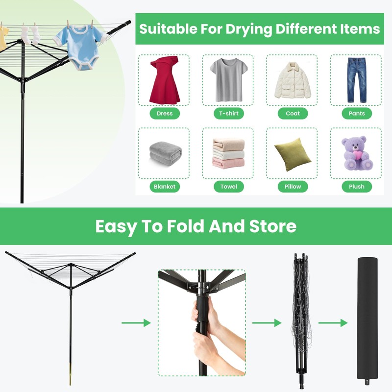 GOCEZIA Outdoor Umbrella Drying Rack, 4-Aluminum Arms Folding Rotary Dryer