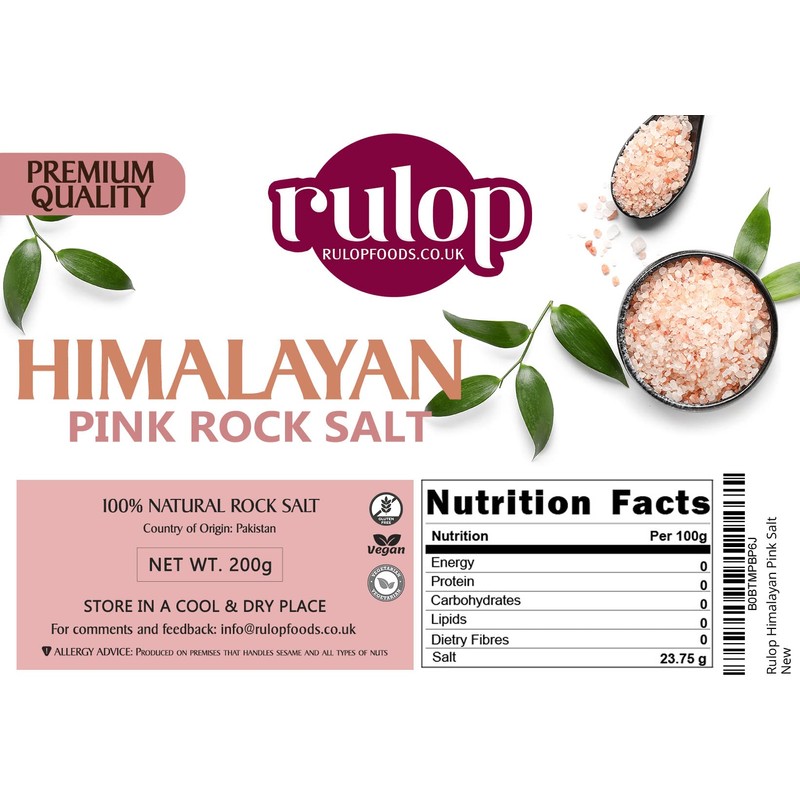 Rulop Himalayan Pink Salt 200g, Vegan Himalayan Rock Salt, 100%