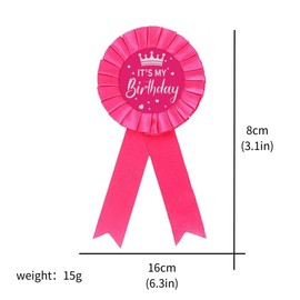 It's My Birthday Ribbon Satin Fabric Happy Birthday Tinplate Badge Pin Colorful Award Rosette Badge Brooch Pin Party Decorations for Women Men-A rose gold