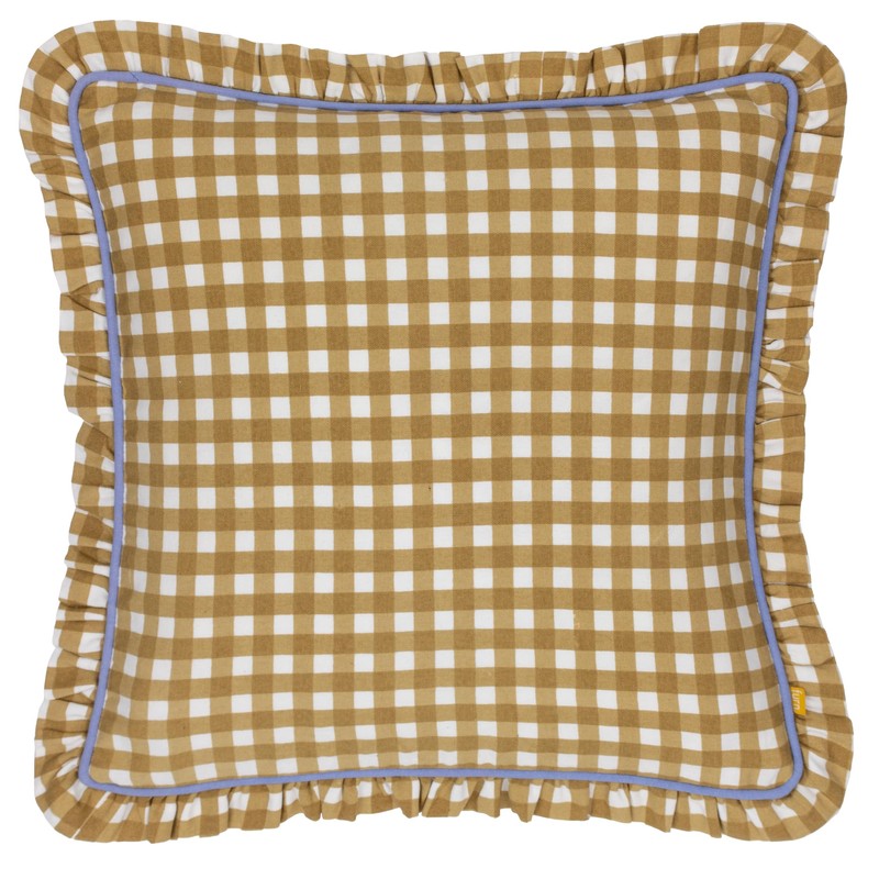 furn. Maude Gingham Cotton Piped Cushion Cover, Gold