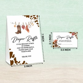 Chuxvon Diaper Raffle Party Games, Western Baby Shower Game, Rustic Country Western Themed Baby Gender Reveal Party Supplies & Activities -1 Double Sided Standing Sign + 50 Guessing Cards (A16)
