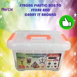 Magnetic Building Blocks | 38 Pieces: Magnetic Sticks and Balls XXL + Flowers + Plastic Box | Great Creative Birthday Boys and Girls from 18 Months