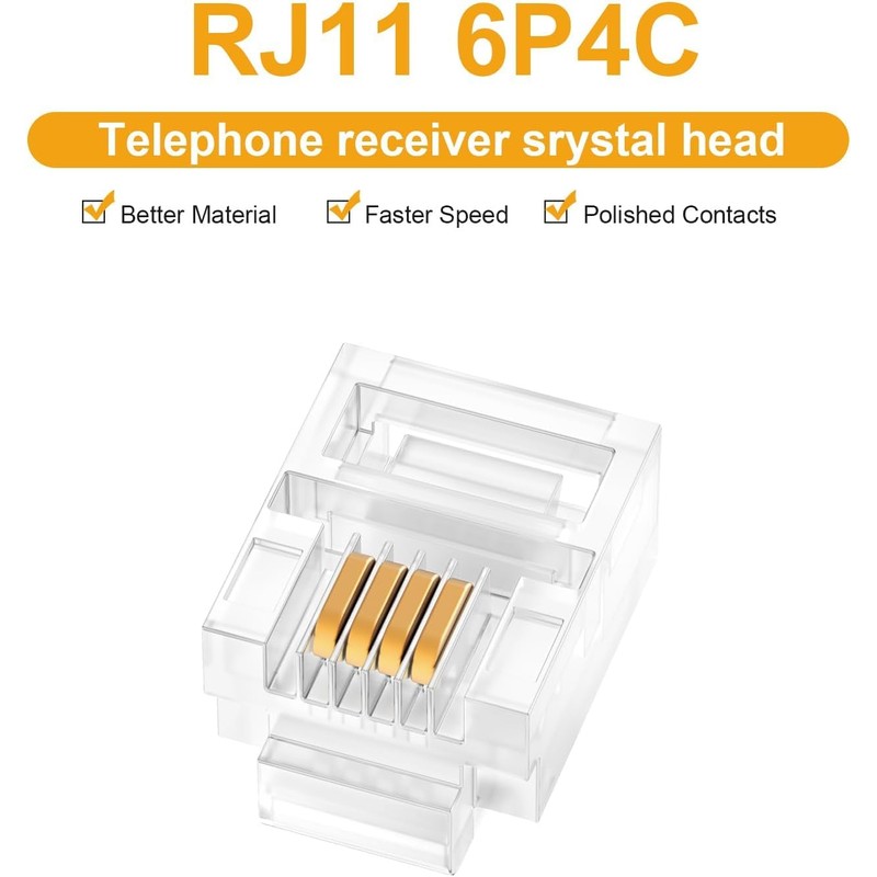 TECHZOCO RJ11 Plug, Modular Telephone Connector, 6P4C Connector, Telephone Adapter,