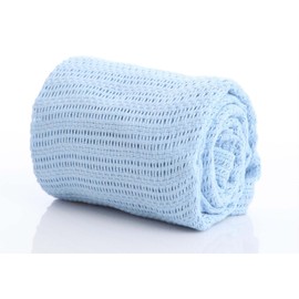 Baby 100% Pure Cotton Cellular Blanket for Pram Cot Bed Moses Basket Crib 70 x 90 cm 3 Colours : Pink , White Or Blue (Blue)