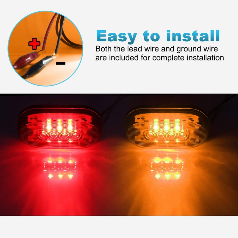 Partsam 2 Amber + 2 Red 12V 4" x 2"